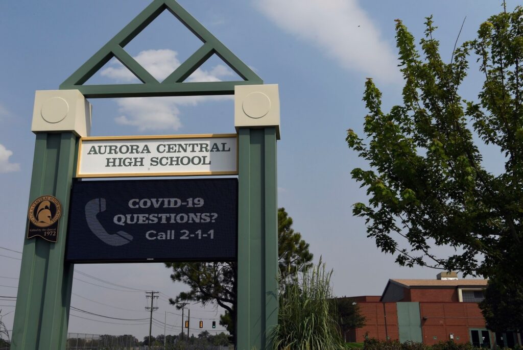 A view of Aurora Central High School on Tuesday, Aug. 25, 2020. (Photo by Rachel Ellis/The Denver Post)